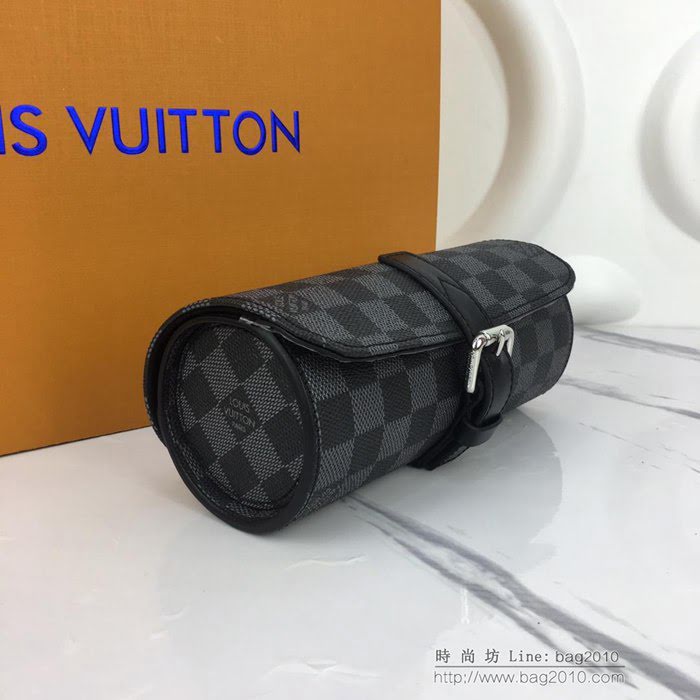 路易威登LV腕表盒 頂級原單 Eclipse Monogram帆布 3枚裝 腕表盒 皮質系帶 銀色金屬搭扣 套盒  ydh2662